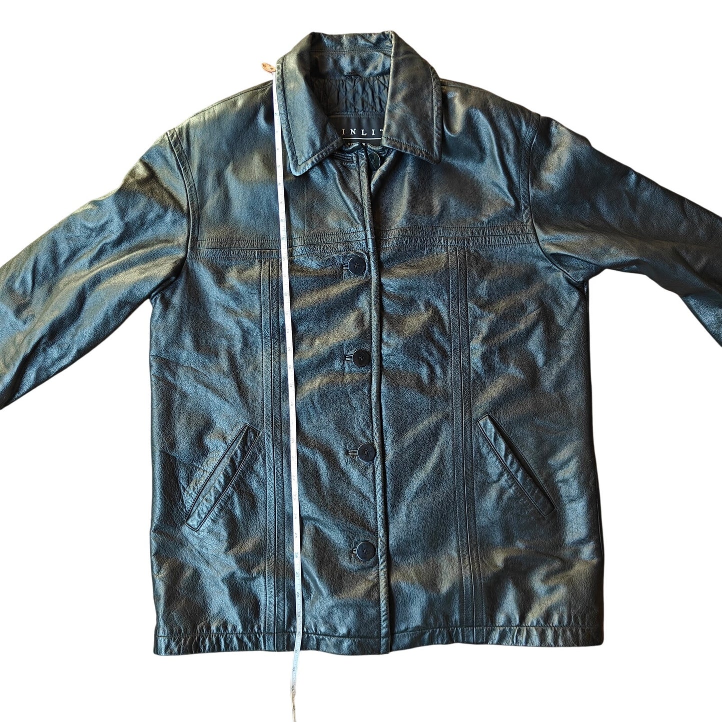 Winlit New York Genuine Leather Car Coat Black Button Front Quilted Lined Jacket (Vintage/90s)
