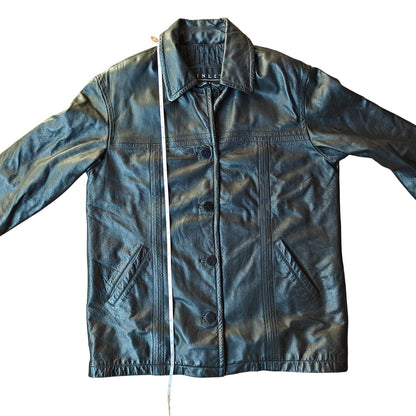 Winlit New York Genuine Leather Car Coat Black Button Front Quilted Lined Jacket (Vintage/90s)