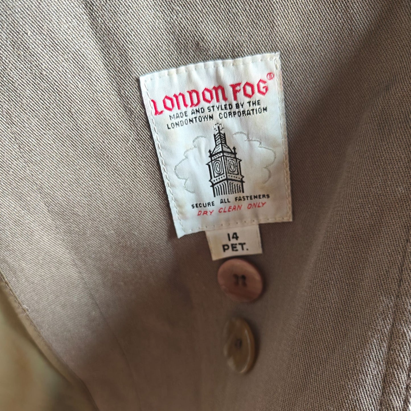 Vintage London Fog Trench Coat Women’s 14 Petite Long Belted Lined USA Made