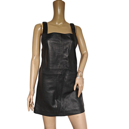 Maje Black Leather Dress with Front Pockets - Size 1