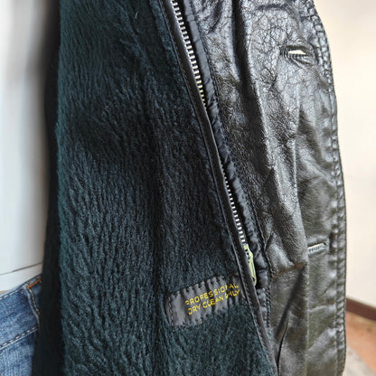 Men’s Black Leather Trench Coat Belted Zip-Out Liner Size 42 Military Style