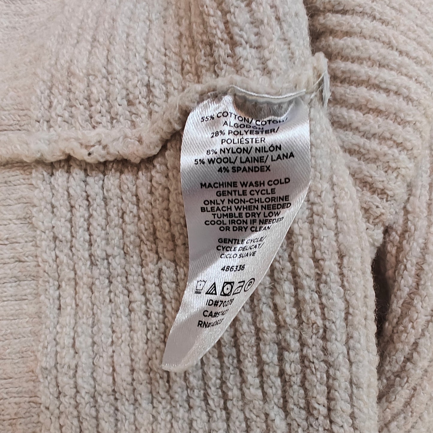 LOFT Cowl Neck Ribbed Tunic Sweater L Oatmeal Beige Longline Knit