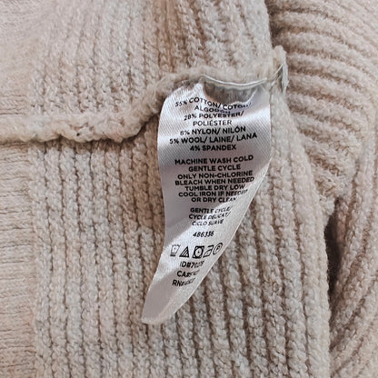 LOFT Cowl Neck Ribbed Tunic Sweater L Oatmeal Beige Longline Knit