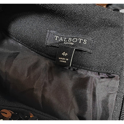 Talbots Petites 4P Black Embellished Neck Sheath Dress, Lined Cocktail