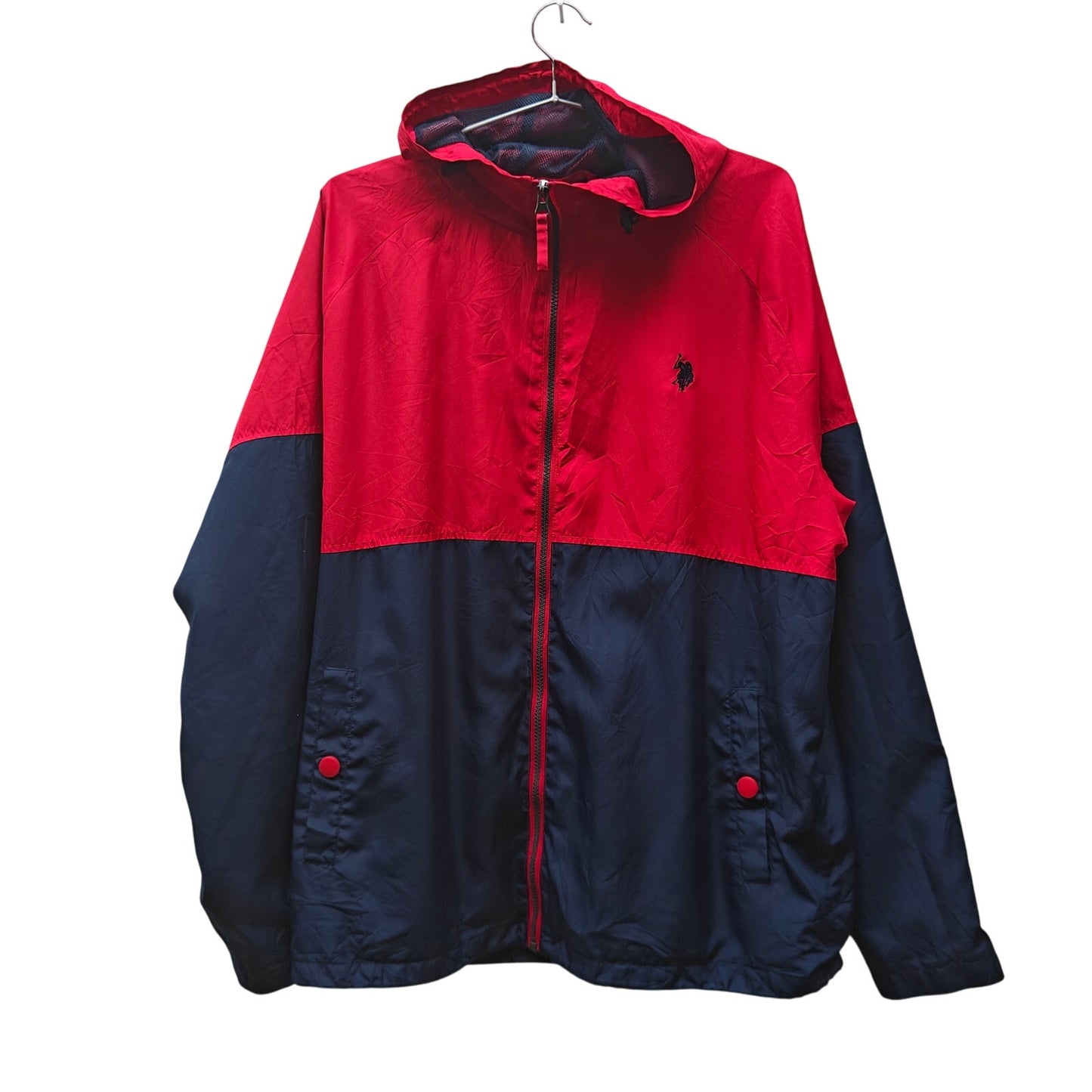 U.S. Polo Assn. Colorblock Hooded Windbreaker Jacket Red/Navy