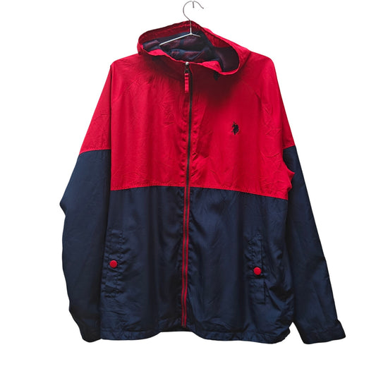 U.S. Polo Assn. Colorblock Hooded Windbreaker Jacket Red/Navy