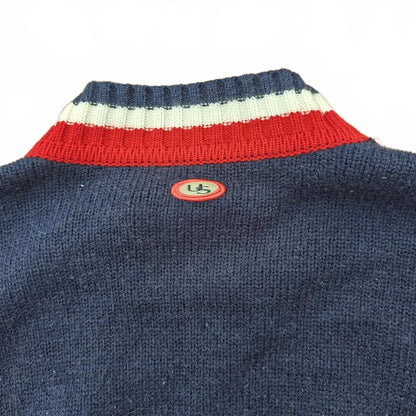 Vintage Unno Sport Ski Sweater Navy Red White Stripe Retro 80s 90s Style