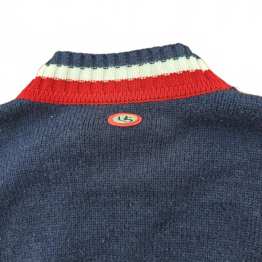 Vintage Unno Sport Ski Sweater Navy Red White Stripe Retro 80s 90s Style