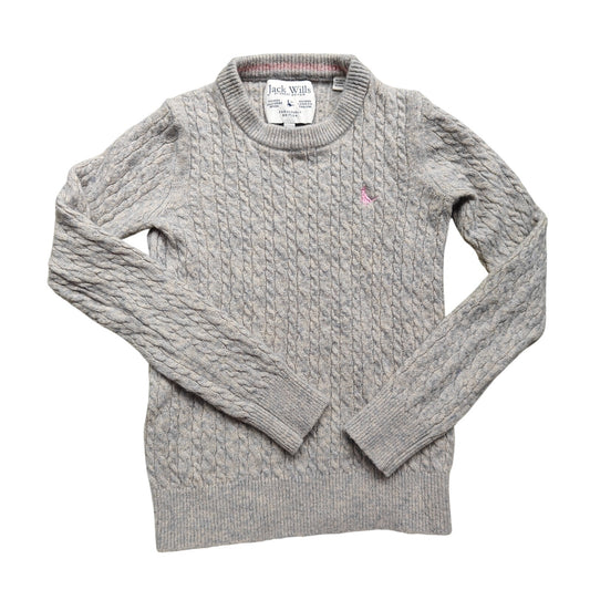Jack Wills Cable Knit Wool Crewneck Sweater Gray w/ Pink Logo