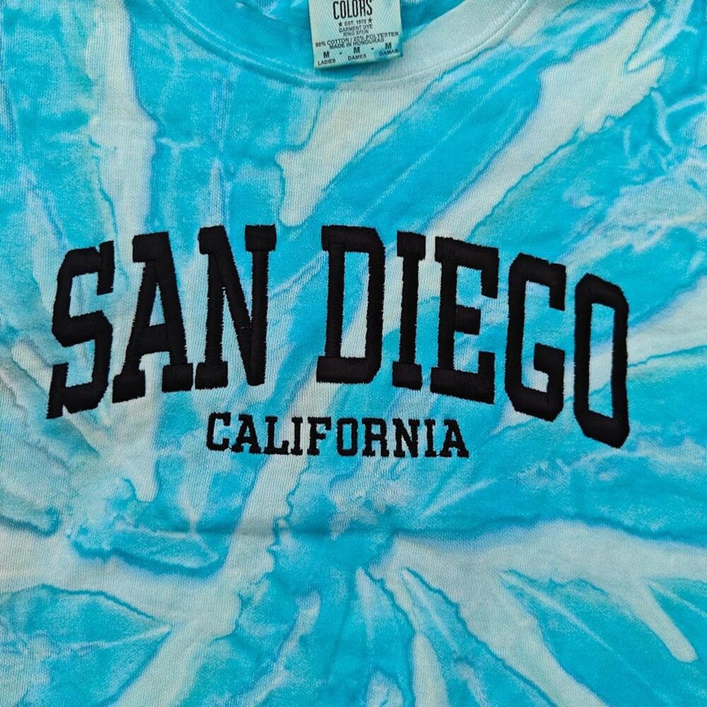 San Diego California Tie Dye Sweatshirt Pullover Aqua White Ladies M