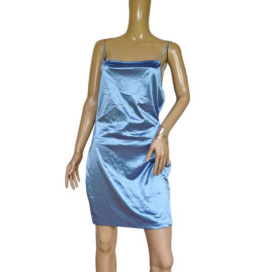 H&M Divided Blue Satin Slip Dress NWT Backless Strappy Mini Party Dress L