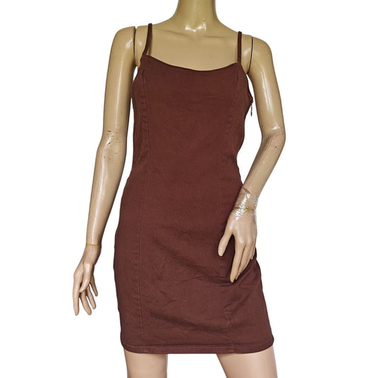 H&M Divided Brown Denim Bodycon Mini Dress Adjustable Straps Size S