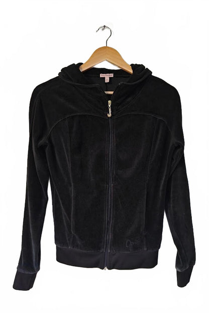 Juicy Couture Velour Black Zip-Up Hoodie - Size XS