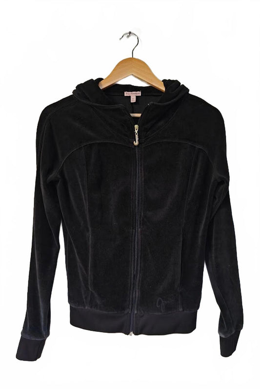 Juicy Couture Velour Black Zip-Up Hoodie - Size XS