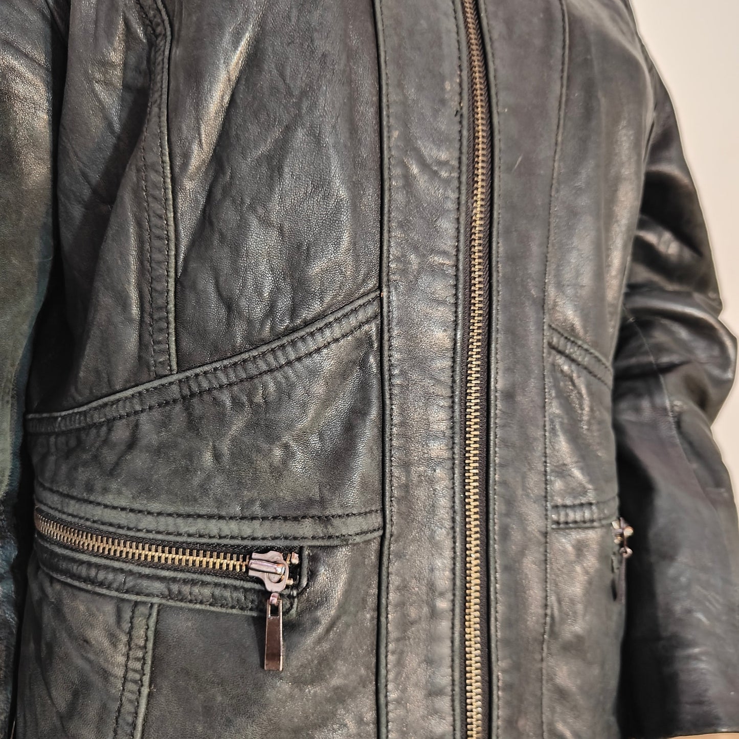 Kenneth Cole Reaction Black Leather Moto Jacket Women’s Large