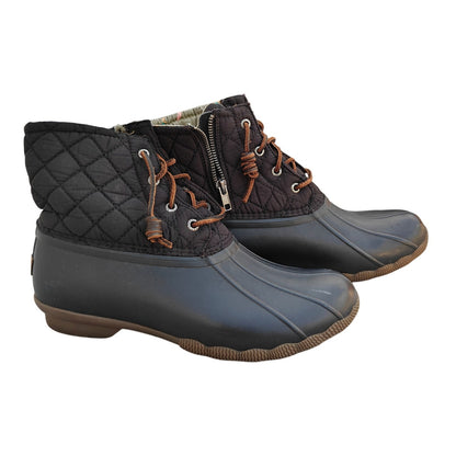 Sperry Saltwater Quilted Duck Boots – Black, Waterproof, Lace & Zip Size 8.5