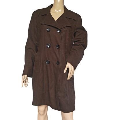Anne Klein Wool Blend Double Breasted Brown Peacoat Women’s Size L