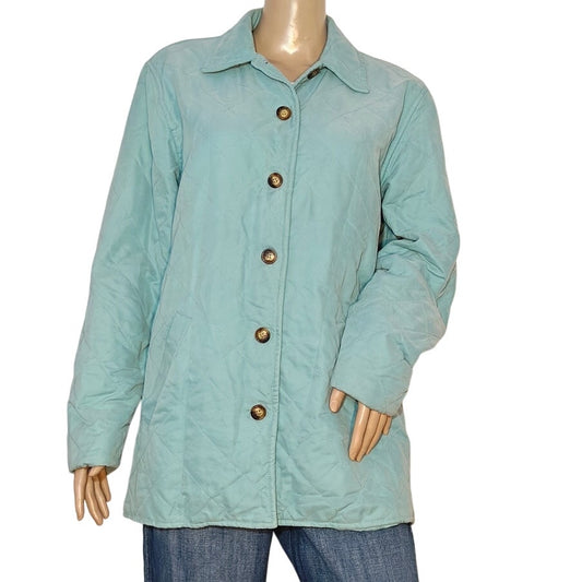 Orvis Women’s M Quilted Barn Jacket Seafoam Green Button Front Coat