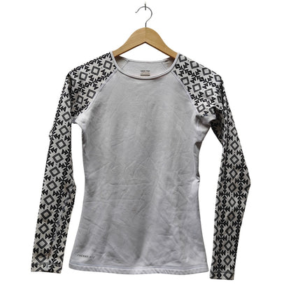Nike Pro Therma-Fit Long Sleeve Top White Black Pattern Raglan Base Layer