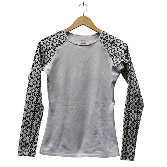 Nike Pro Therma-Fit Long Sleeve Top White Black Pattern Raglan Base Layer