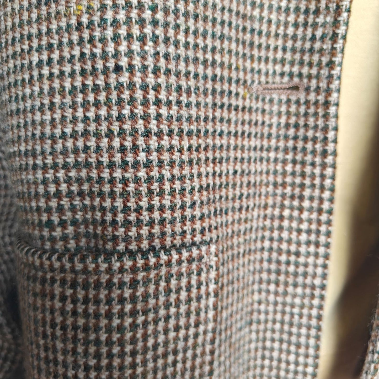 Vintage 70s Wool Tweed Jacket Made in Uruguay Brown Checkered Houndstooth Coat