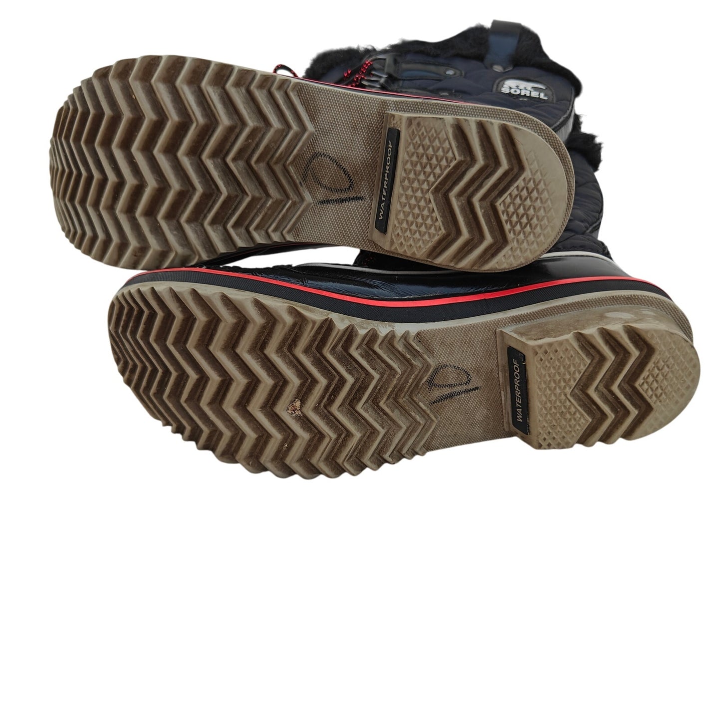 Sorel Tofino II Quilted Waterproof Snow Boots Black/Red Trim Women’s 7