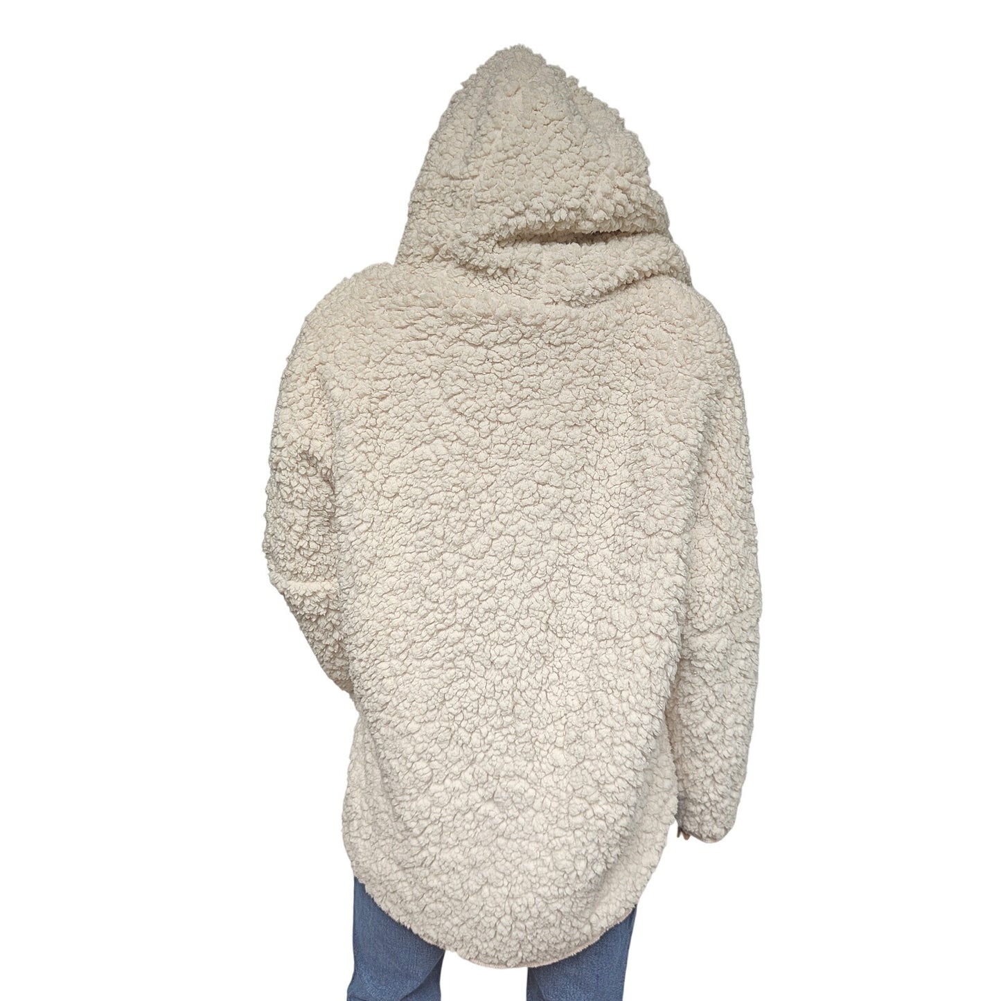 Me Jane Reversible Sherpa Teddy Coat Hoodie XL – Blush Pink / Cream, Cozy Faux-Fur Jacket with Hood & Pockets