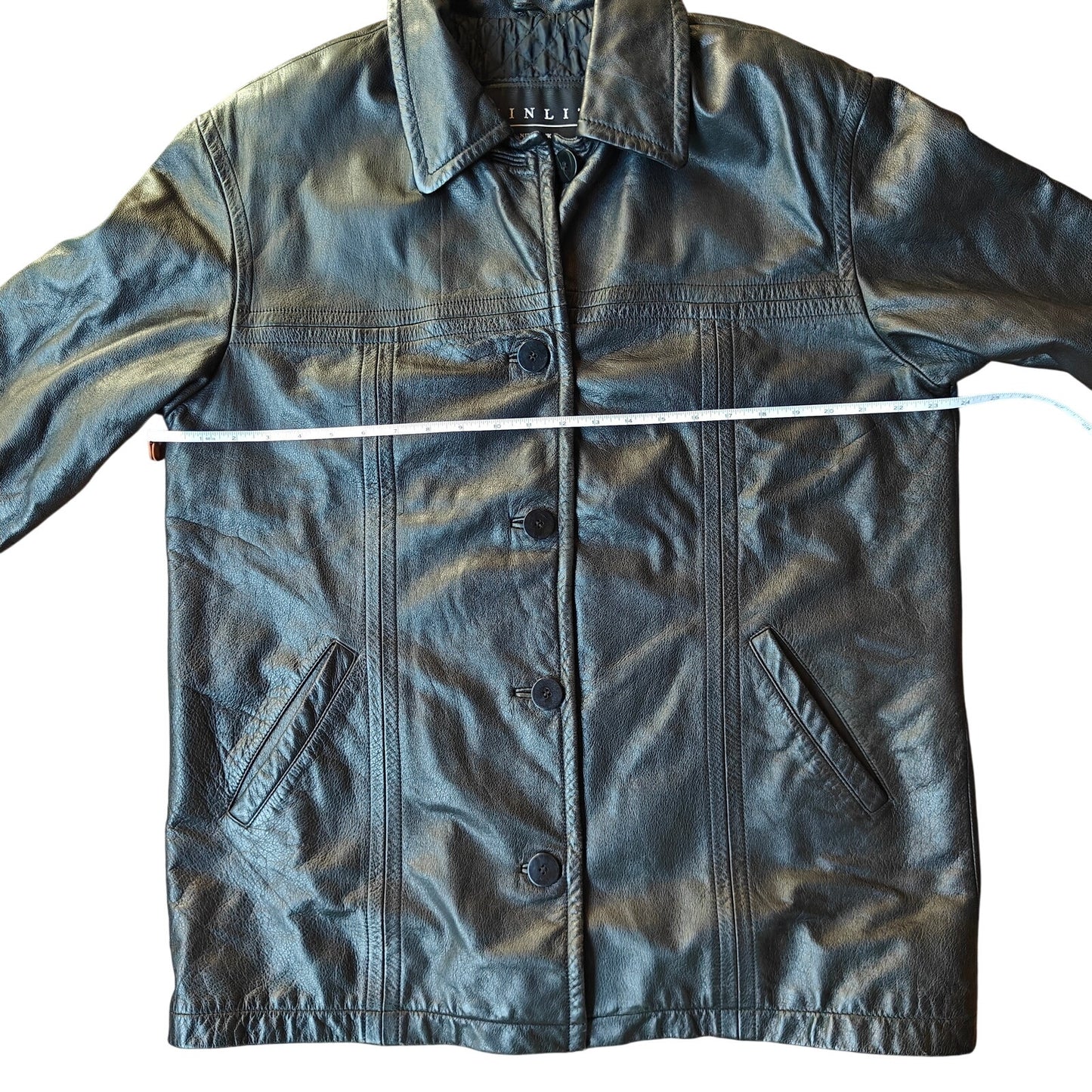 Winlit New York Genuine Leather Car Coat Black Button Front Quilted Lined Jacket (Vintage/90s)