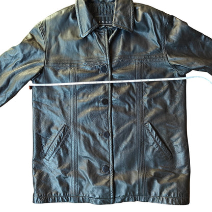 Winlit New York Genuine Leather Car Coat Black Button Front Quilted Lined Jacket (Vintage/90s)
