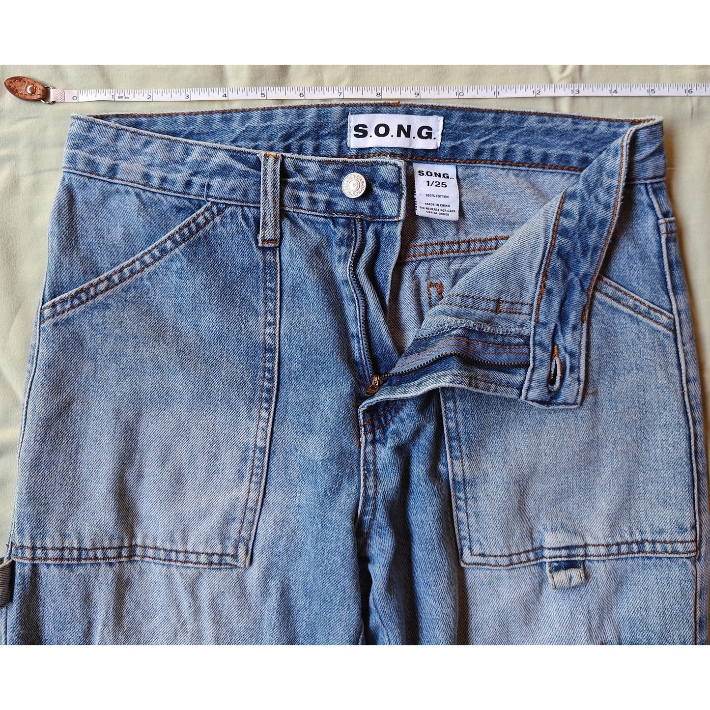 Y2K SONG Carpenter Jeans Women’s 7/26 Light Wash Utility Cargo Pockets