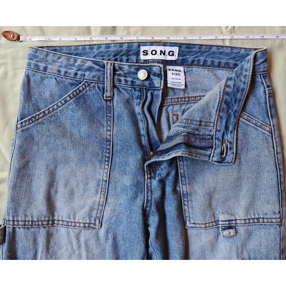 Y2K SONG Carpenter Jeans Women’s 7/26 Light Wash Utility Cargo Pockets