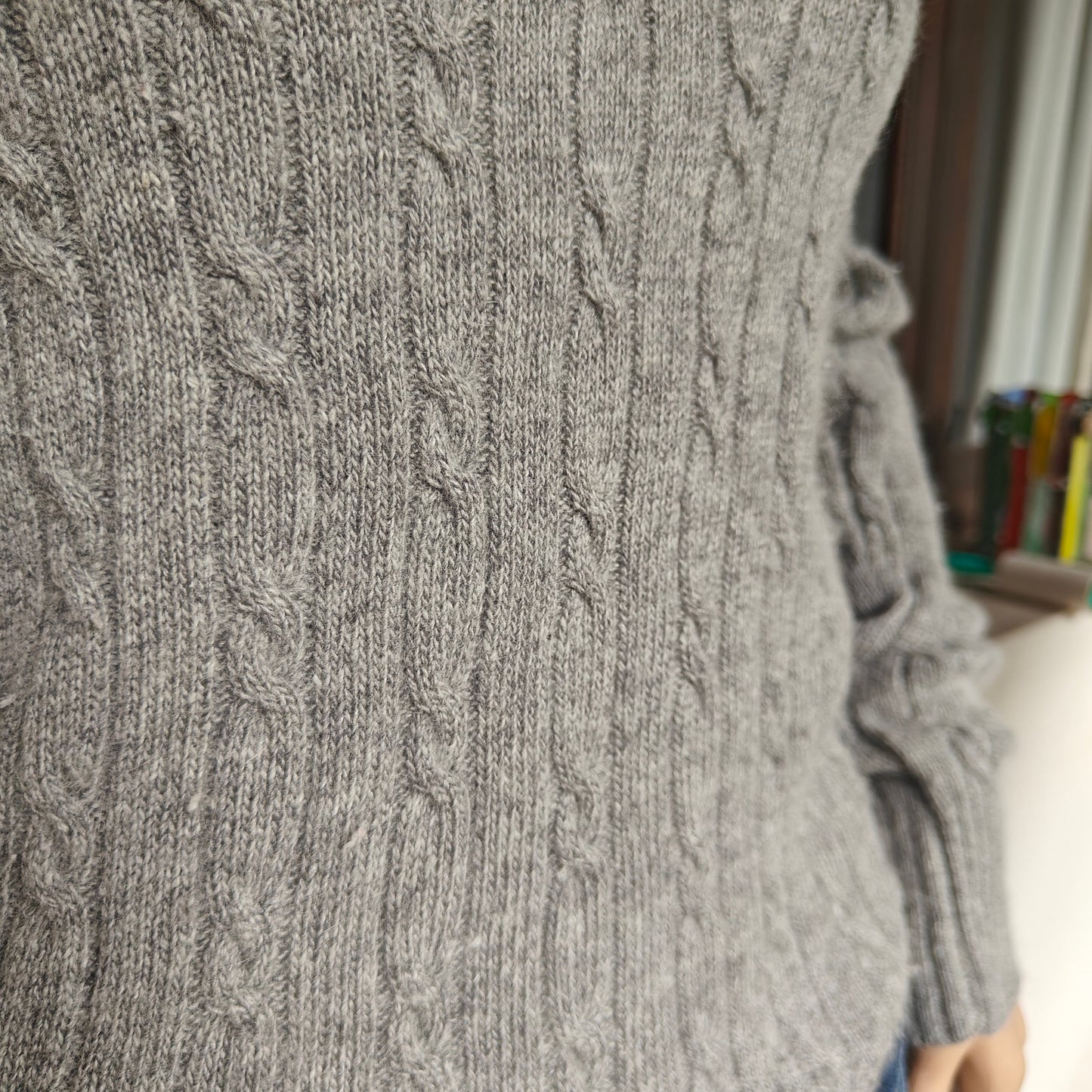 J.Crew V-Neck Cable Sweater S Gray Merino Angora Cashmere Blend