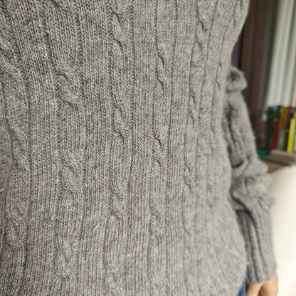 J.Crew V-Neck Cable Sweater S Gray Merino Angora Cashmere Blend