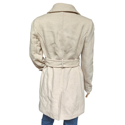 Forever 21 Belted Peacoat Beige Wool Blend Double Breasted Women M