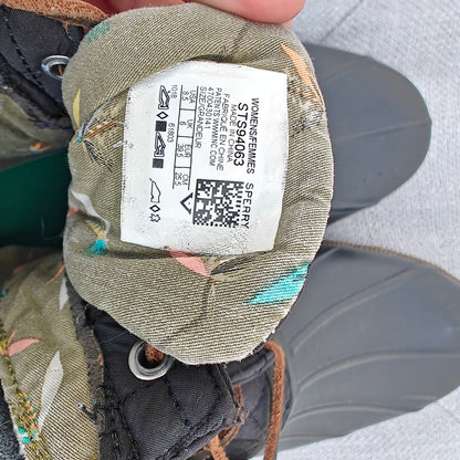 Sperry Saltwater Quilted Duck Boots – Black, Waterproof, Lace & Zip Size 8.5