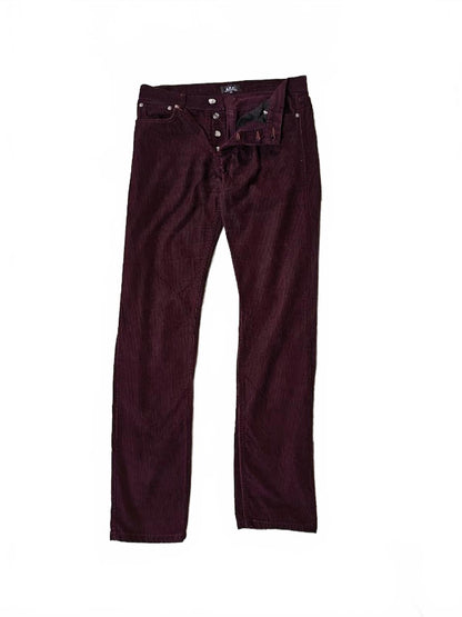 APC Burgundy Corduroy Straight Leg Pants - Size 30