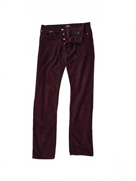 APC Burgundy Corduroy Straight Leg Pants - Size 30