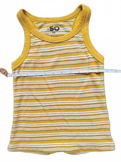 SO Yellow White Striped Ribbed Tank Top XS Juniors Summer Casual Retro