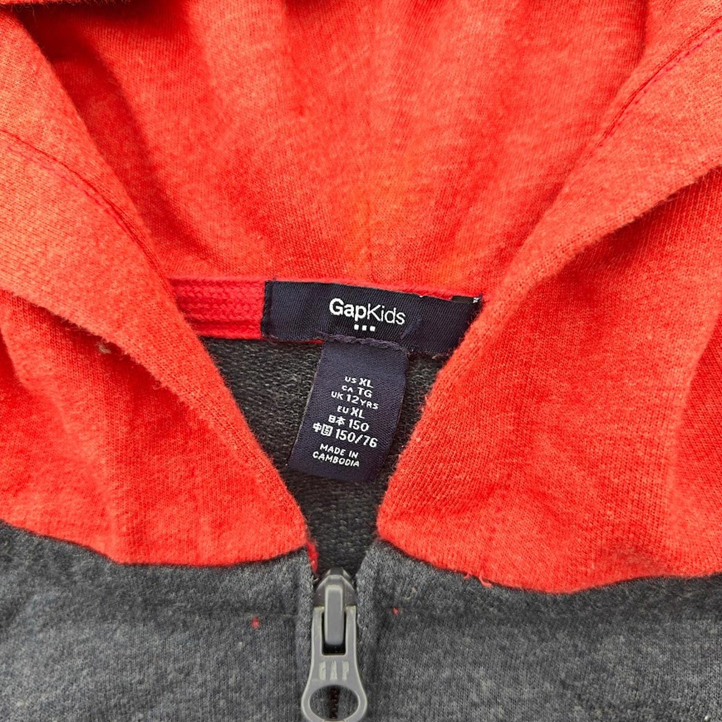 GAP Kids Full Zip Hoodie Red Gray Logo Sweatshirt Size XL Youth Boys Girls