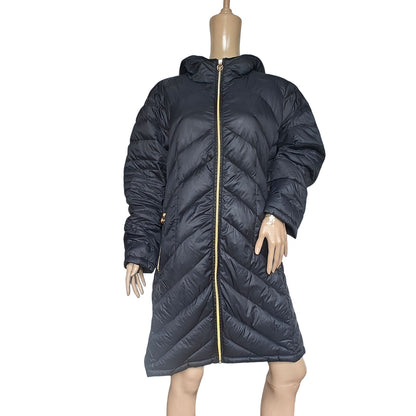 Michael Kors Packable Down Puffer Coat Black Hooded Long Jacket Women’s 1X Plus Size