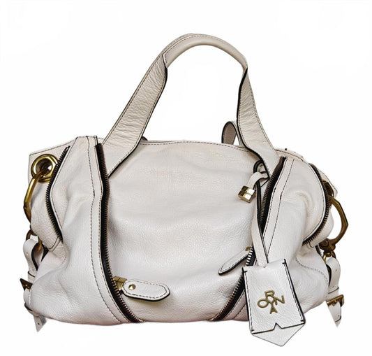 Oryany White Leather Shoulder Bag with Gold Hardware