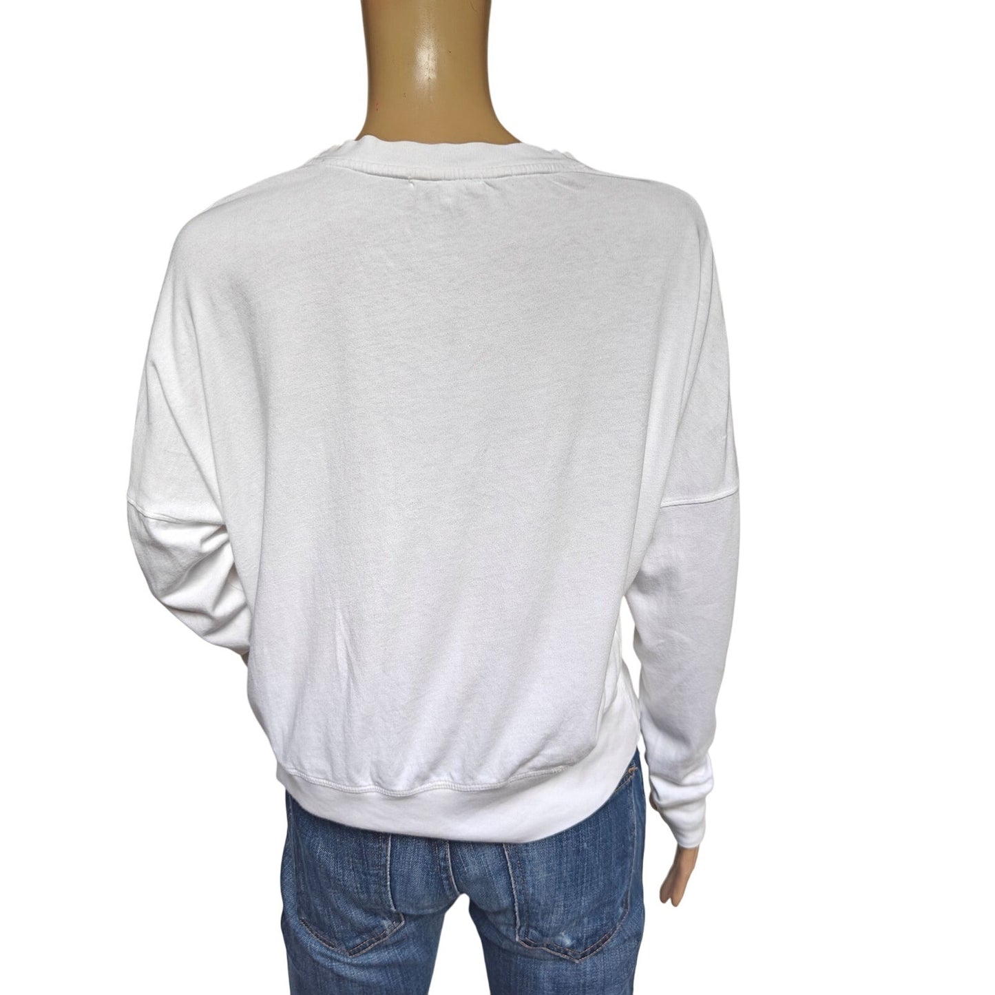 Sundry Star Appliqué Crewneck Sweatshirt – White, Made in USA, Relaxed/Cropped Fit