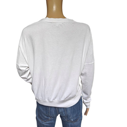 Sundry Star Appliqué Crewneck Sweatshirt – White, Made in USA, Relaxed/Cropped Fit