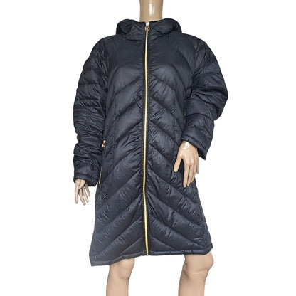 Michael Kors Packable Down Puffer Coat Black Hooded Long Jacket Women’s 1X Plus Size