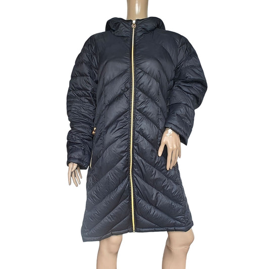 Michael Kors Packable Down Puffer Coat Black Hooded Long Jacket Women’s 1X Plus Size
