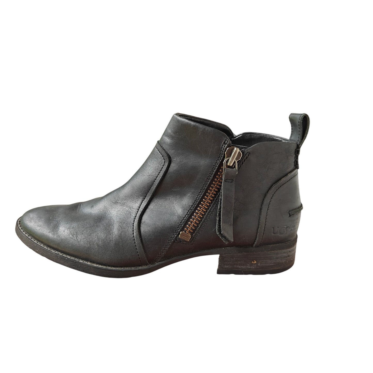 UGG Men’s Black Leather Ankle Boots Sz 10 Zip Buckle Chelsea Style