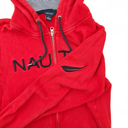 Nautica Red Full Zip Hoodie Sweatshirt with Embroidered Logo Size L