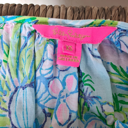 Lilly Pulitzer XS Printed V-Neck Boho Top Long Sleeve Tunic Blouse Multicolor