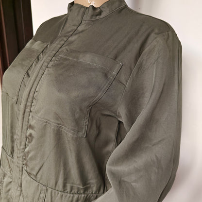 Fabletics Utility Jumpsuit XS Olive Green 100% Lyocell Long Sleeve