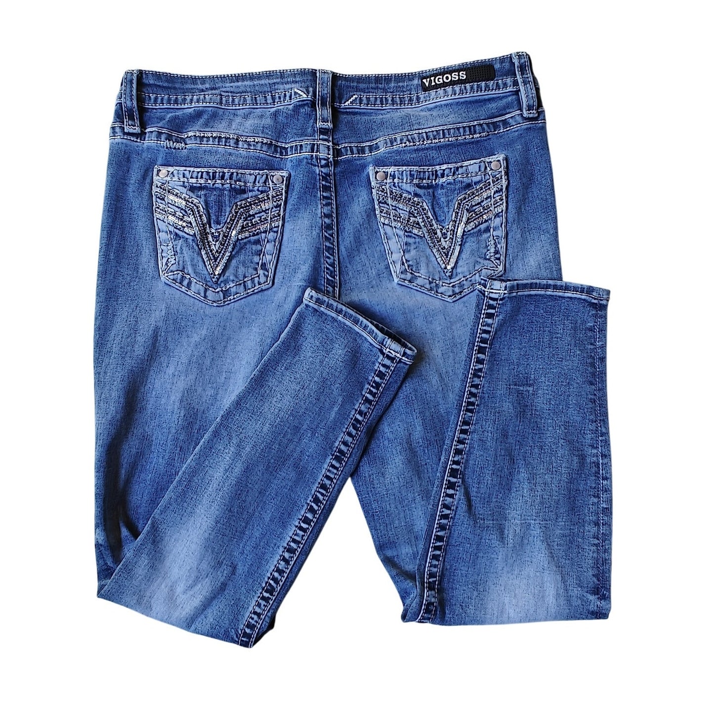 Vigoss Chelsea Skinny Jeans Blue Mid Rise Contrast Stitching Women’s